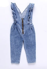 Load image into Gallery viewer, Girls Denim Overalls With Front Zipper
