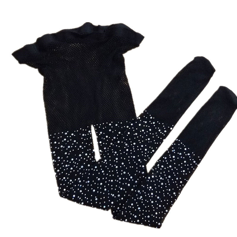 Girls Mesh Tights With Crystals/BLACK