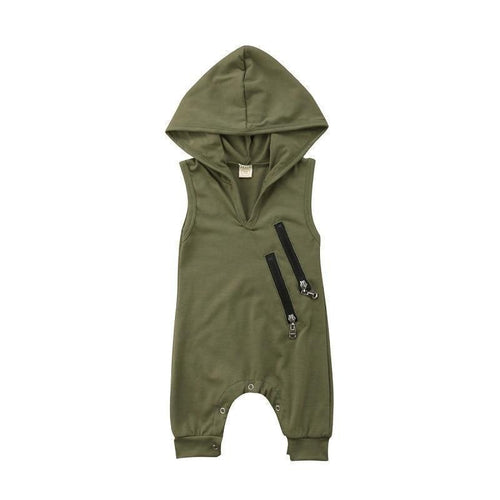 Boys Army Green Hooded Jumpsuit.