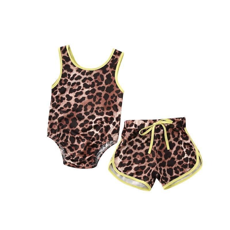 Layla Leopard Neon Swimsuit With Matching Shorts.