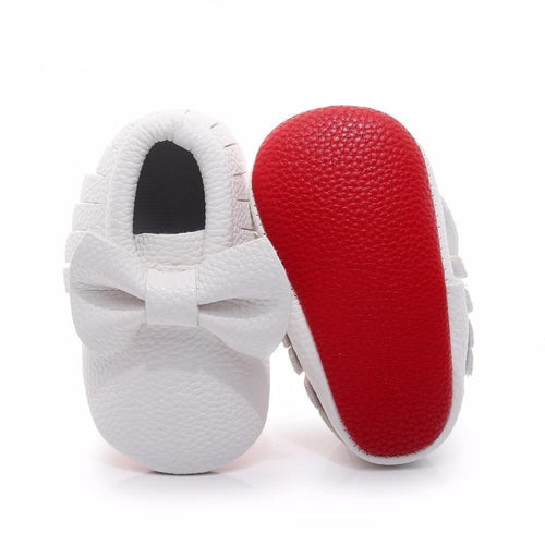 Baby Red Bottom Moccasins With Bow.