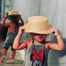 Load image into Gallery viewer, Children&#39;s Straw Flat Top Fedora Hat.

