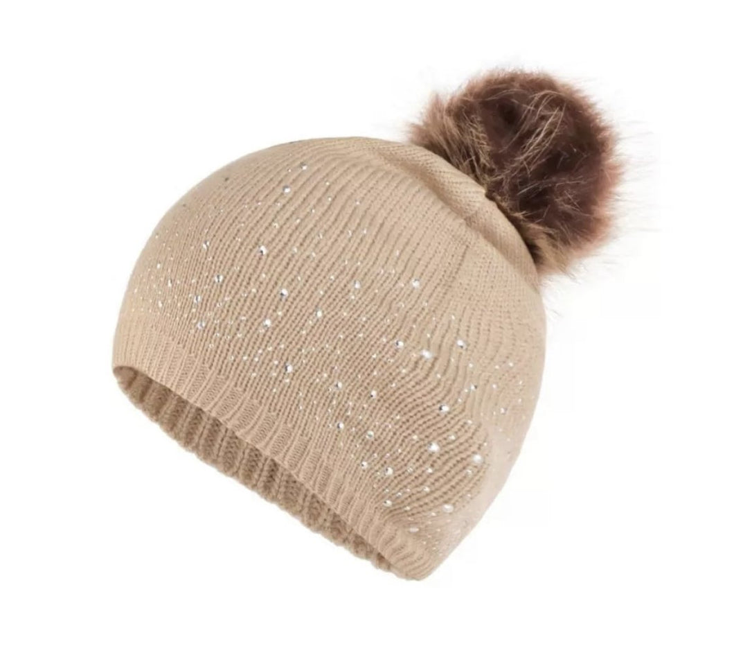 Girls Crystallized Winter Hat With Pom.