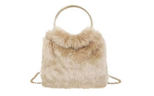 Load image into Gallery viewer, Girls Faux Fur Round Metal Handles Handbag.
