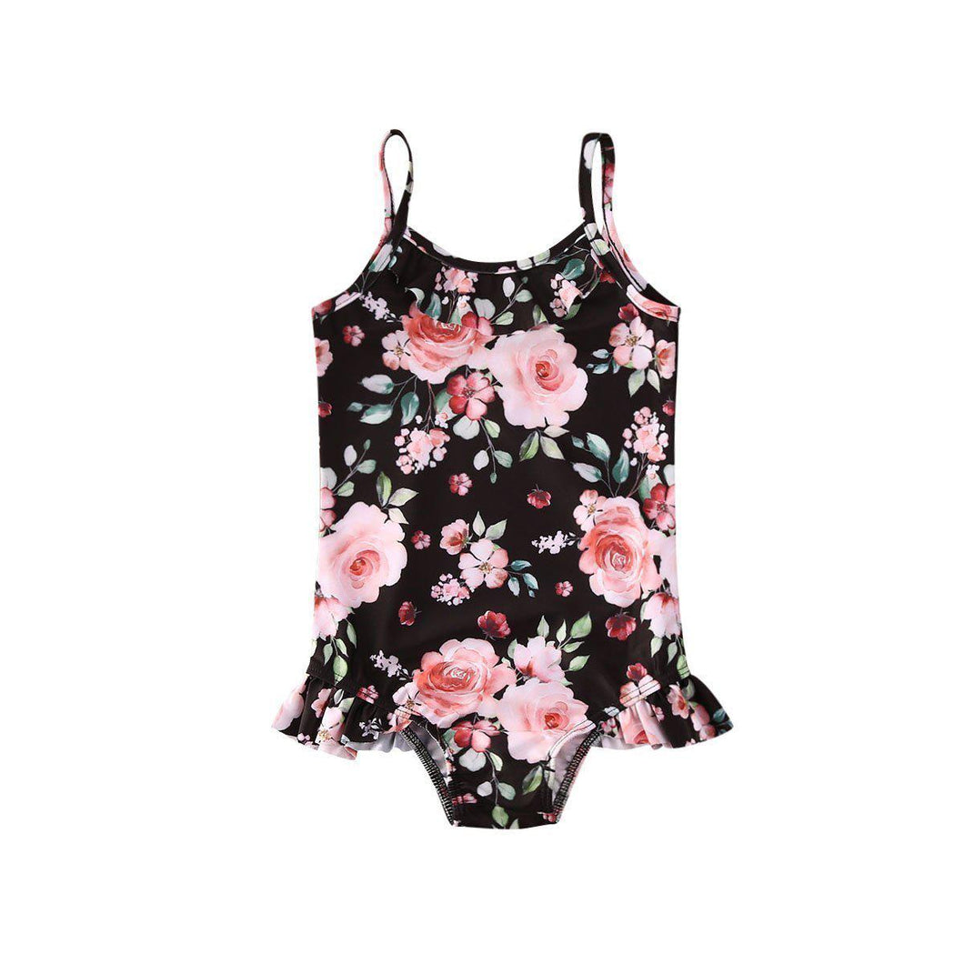 Girls Floral Ruffle Swimsuit.