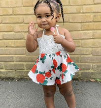 Load image into Gallery viewer, Girls Floral Halter Romper.
