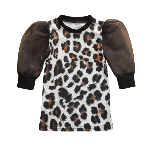 Girls Leopard Dress With Sheer Sleeves