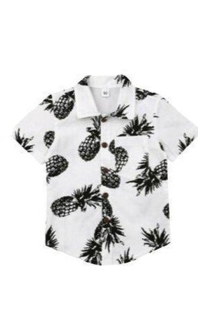 Boys Short Sleeve Pineapple Print Button Up Shirt.